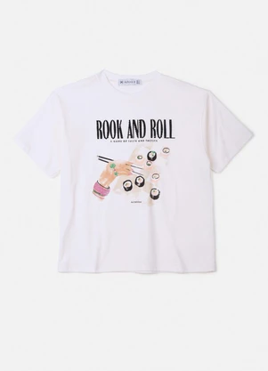 Authoria - T-Shirt Sushi Girl com Strass Off White - AUTHORIA