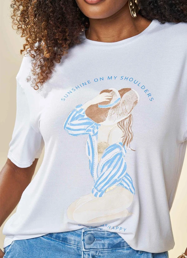 Doce Trama - T-Shirt Veraneio Estampada Branco 6