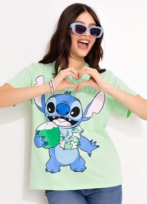 Disney - T-Shirt Verde Claro em Malha de Algodão Penteado - DISNEY