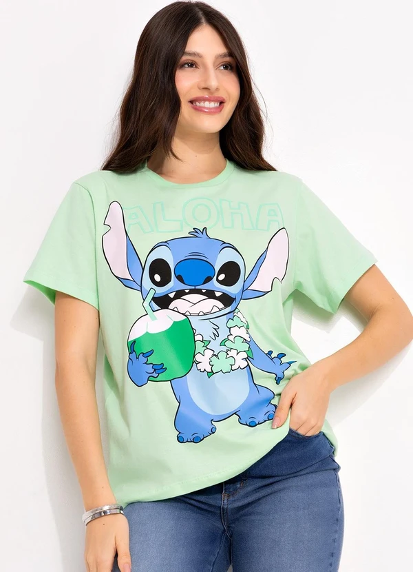 Disney - T-Shirt Verde Claro em Malha de Algodão Penteado 3