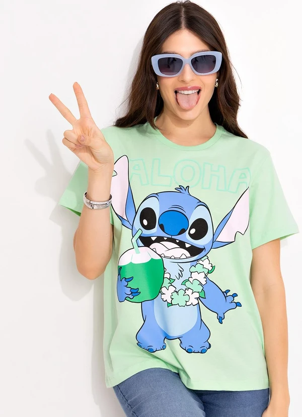 Disney - T-Shirt Verde Claro em Malha de Algodão Penteado 4
