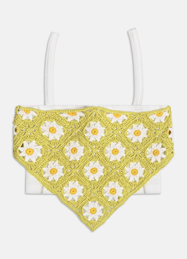 Authoria - Top com Detalhe de Crochê Floral Verde