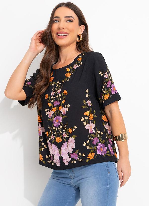 Farm - T-Shirt Borboleta em Flor Preto
