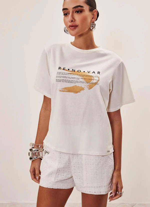 Elegance - Tshirt com Detalhe Estampa na Frente Off White
