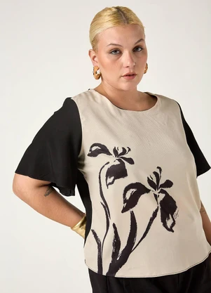 Elegance - Tshirt com Manga Ampla e Abertura Costas Preto - ELEGANCE