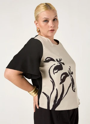 Elegance - Tshirt com Manga Ampla e Abertura Costas Preto - ELEGANCE