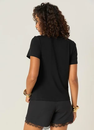 Elegance - Tshirt com Pedraria e Estampa Frontal Preto - ELEGANCE