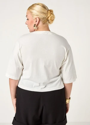 Elegance - Tshirt Cropped com Estampa Off White - ELEGANCE
