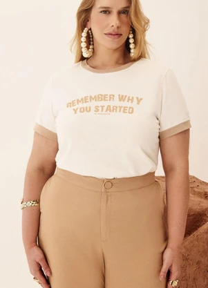 Elegance - Tshirt Estampa Frontal Off White c/ Bege - ELEGANCE