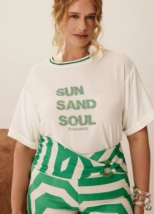 Elegance - Tshirt Gola Retilínea e Estampa na Frente Branco - ELEGANCE