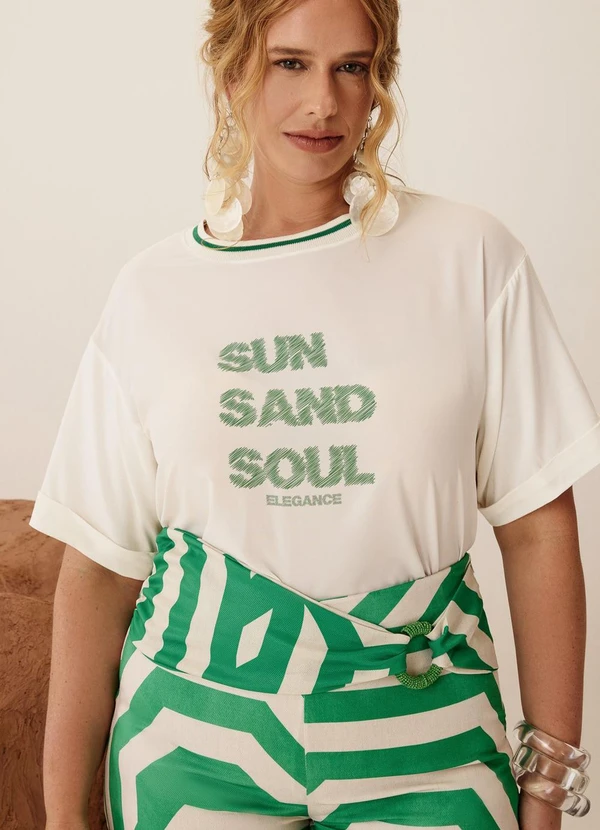 Elegance - Tshirt Gola Retilínea e Estampa na Frente Branco