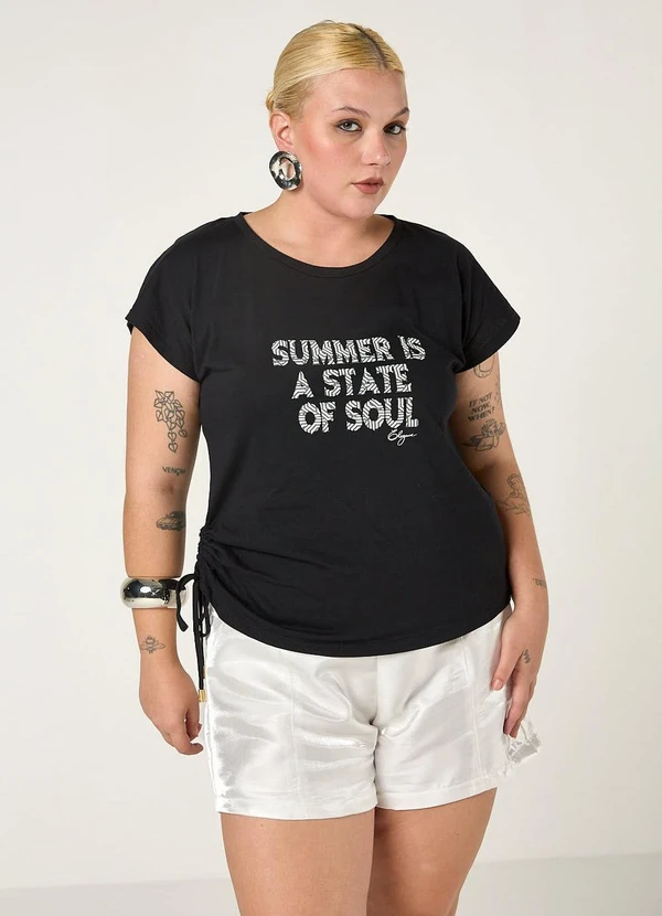 Elegance - Tshirt Manga Morcego com Tunel Lateral Preto