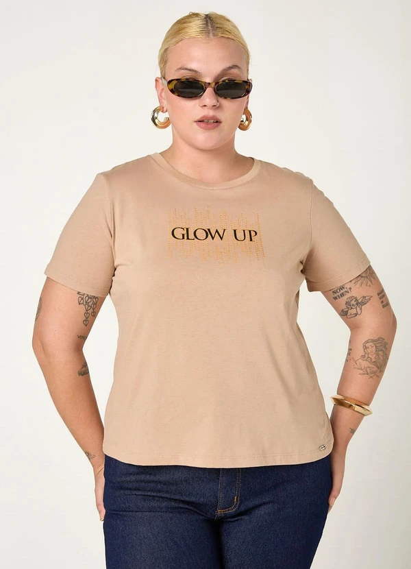 Elegance - Tshirt Regular com Estampa Bege Woods