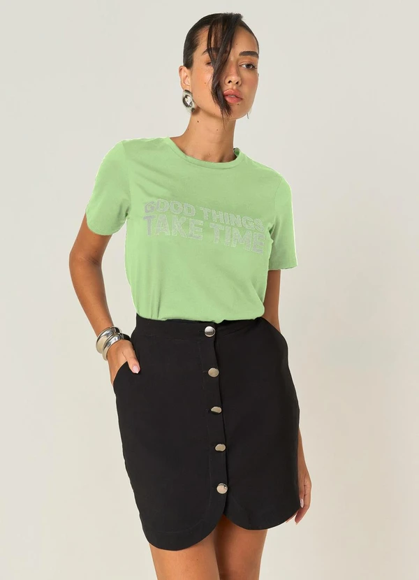 Elegance - Tshirt Reta com Estamparia Brilhosa Verde
