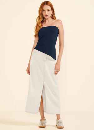 Marialícia - Blusa Feminina Assimétrica sem Alças Azul - MARIALÍCIA