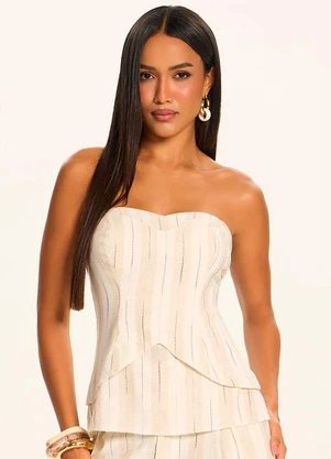 Doce Trama - Blusa Feminina Tomara que Caia em Linho Branco - DOCE TRAMA