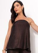 Blusa Marrom em Malha Canelada com Lurex
