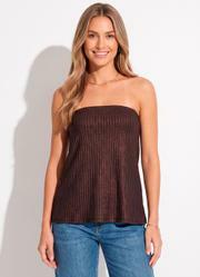 Blusa Marrom em Malha Canelada com Lurex