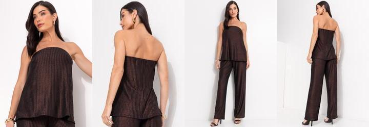 Blusa Marrom em Malha Canelada com Lurex