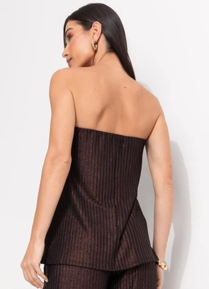 Quintess - Blusa Marrom em Malha Canelada com Lurex - QUINTESS