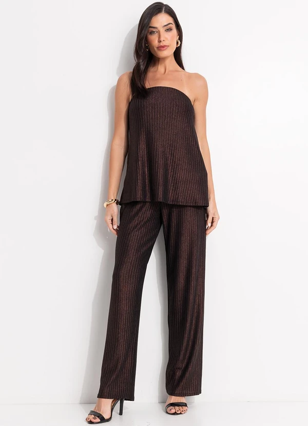 Quintess - Blusa Marrom em Malha Canelada com Lurex 3