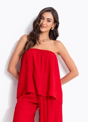 Farm - Blusa sem Alça Texturizada Vermelho - FARM