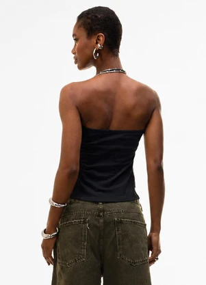 Cativa - Blusa Tomara que Caia com Bojo em Cotton Preto - CATIVA