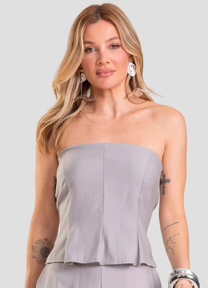 Dianna - Cropped Feminino em Tecido Alfaiataria Cinza - DIANNA