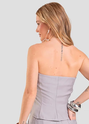 Dianna - Cropped Feminino em Tecido Alfaiataria Cinza - DIANNA
