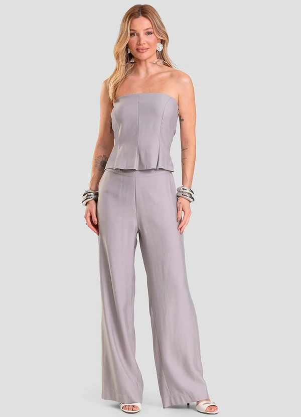 Dianna - Cropped Feminino em Tecido Alfaiataria Cinza 3