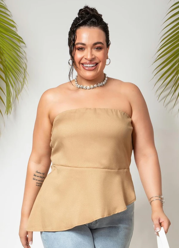 Quintess - Top sem Alça Caramelo em Crepe Plano 4