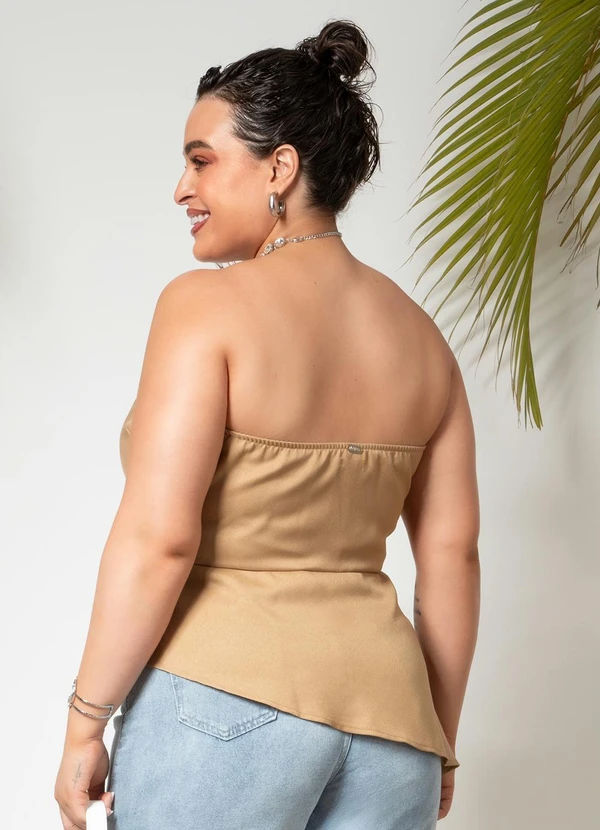 Quintess - Top sem Alça Caramelo em Crepe Plano 3