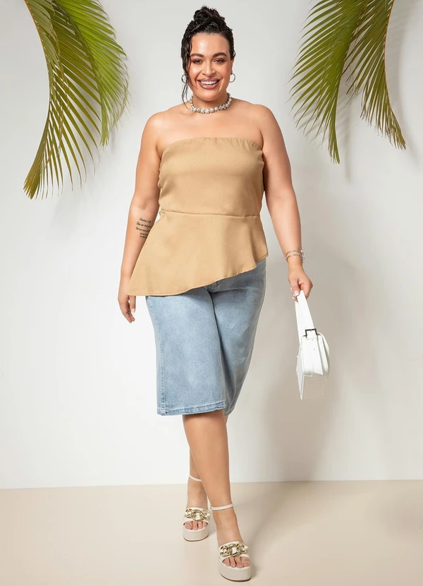 Quintess - Top sem Alça Caramelo em Crepe Plano 2