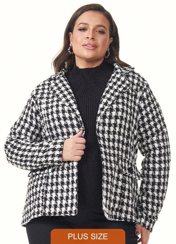 Lisamour - Blazer Feminino Tricot Branco/Preto