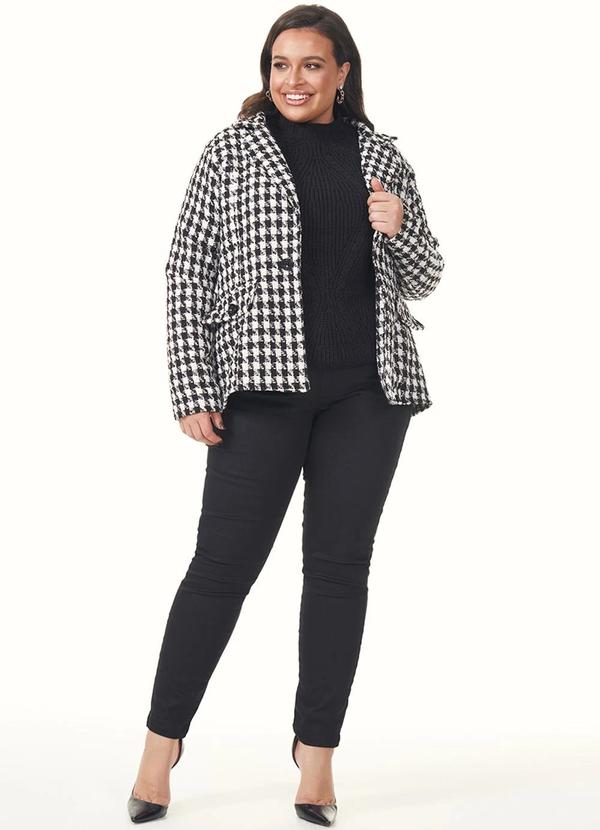 Lisamour - Blazer Feminino Tricot Branco/Preto 2