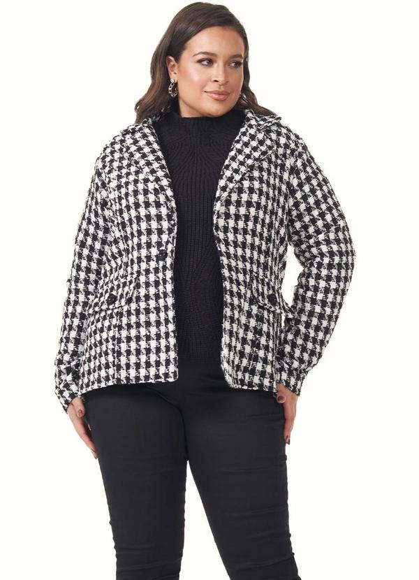 Lisamour - Blazer Feminino Tricot Branco/Preto 5