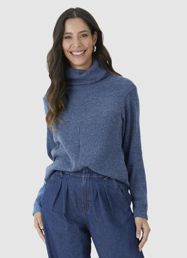 Malwee - Blusa Ampla em Tricot Rajado Azul