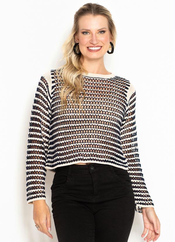 Maria Filó - Blusa de Tricot Desagulhada Bicolor Azul 1