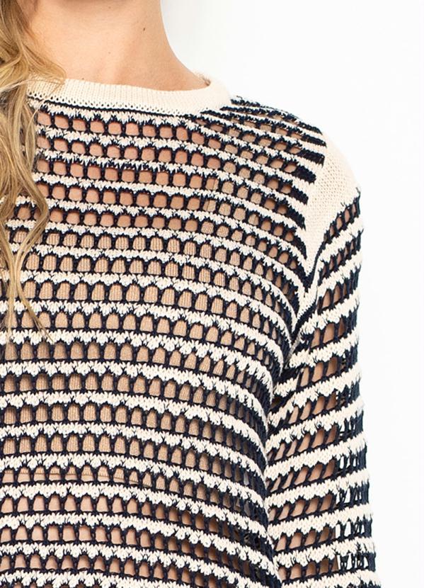 Maria Filó - Blusa de Tricot Desagulhada Bicolor Azul 2