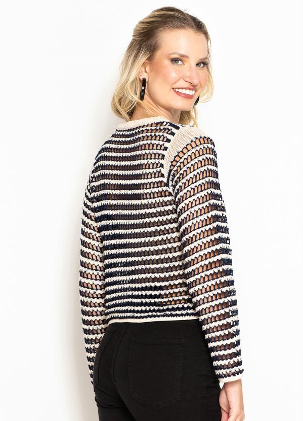 Maria Filó - Blusa de Tricot Desagulhada Bicolor Azul 3