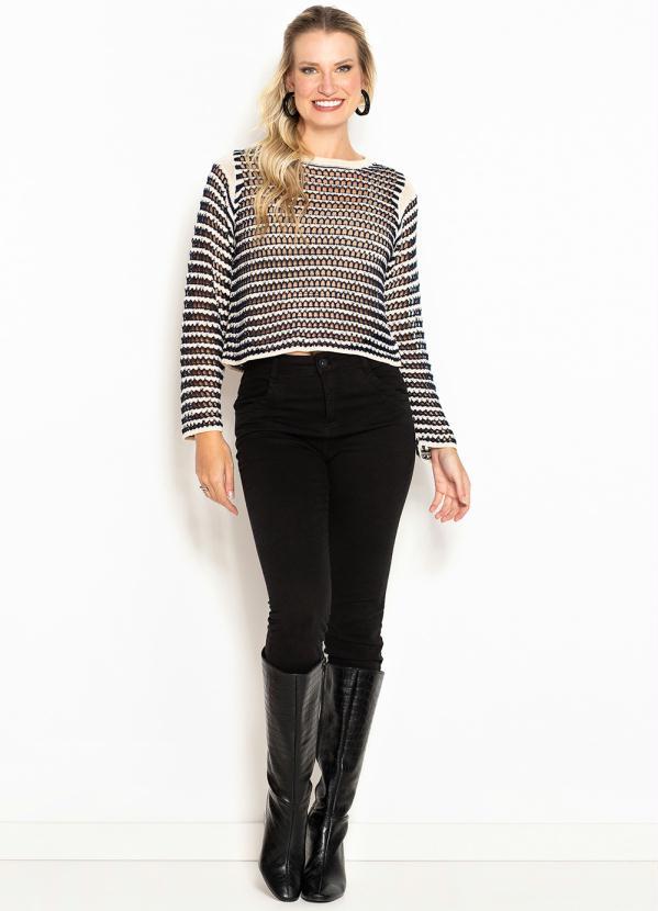 Maria Filó - Blusa de Tricot Desagulhada Bicolor Azul 4