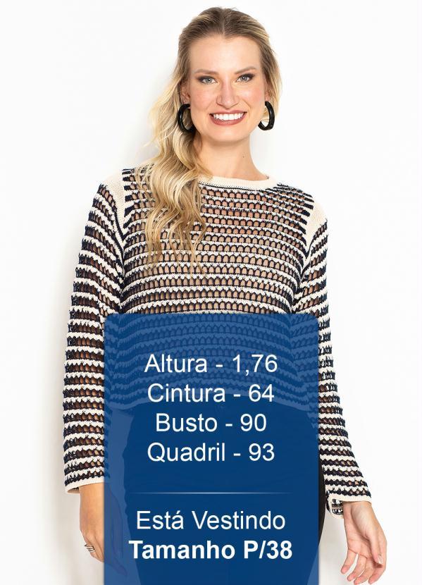 Maria Filó - Blusa de Tricot Desagulhada Bicolor Azul 6