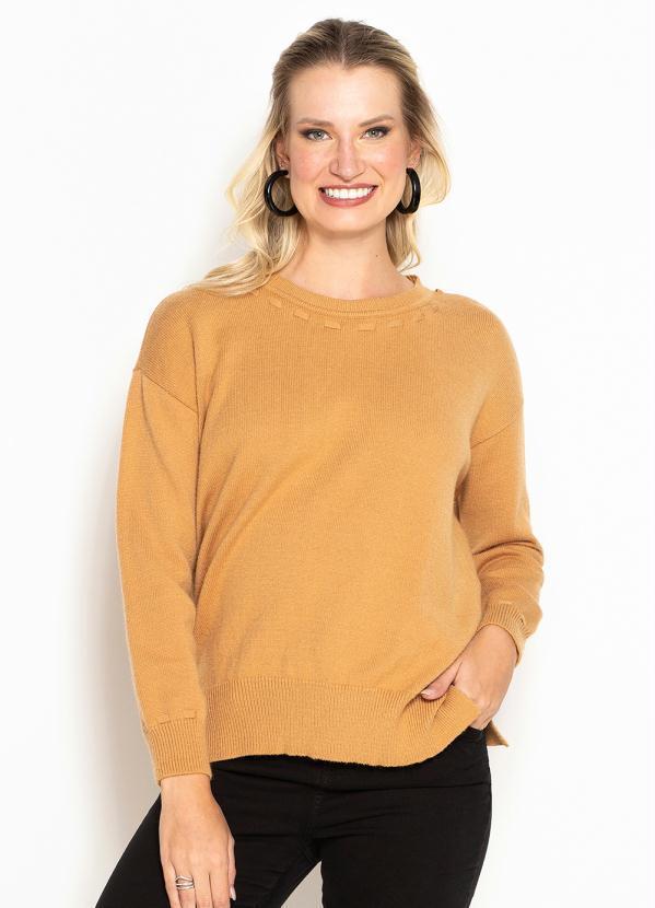 Maria Filó - Blusa de Tricot Detalhe Alinhavado Bege