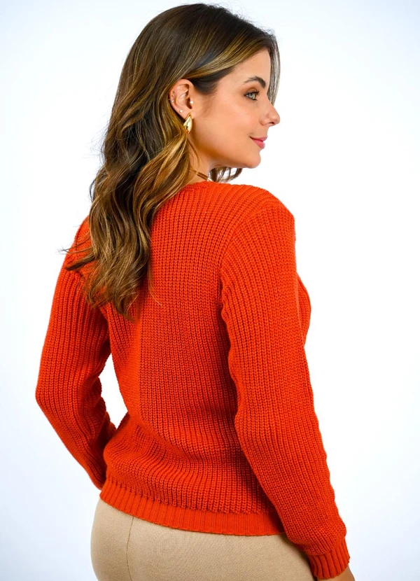 Doce Tom - Blusa Decote em V Trança Laranja 2