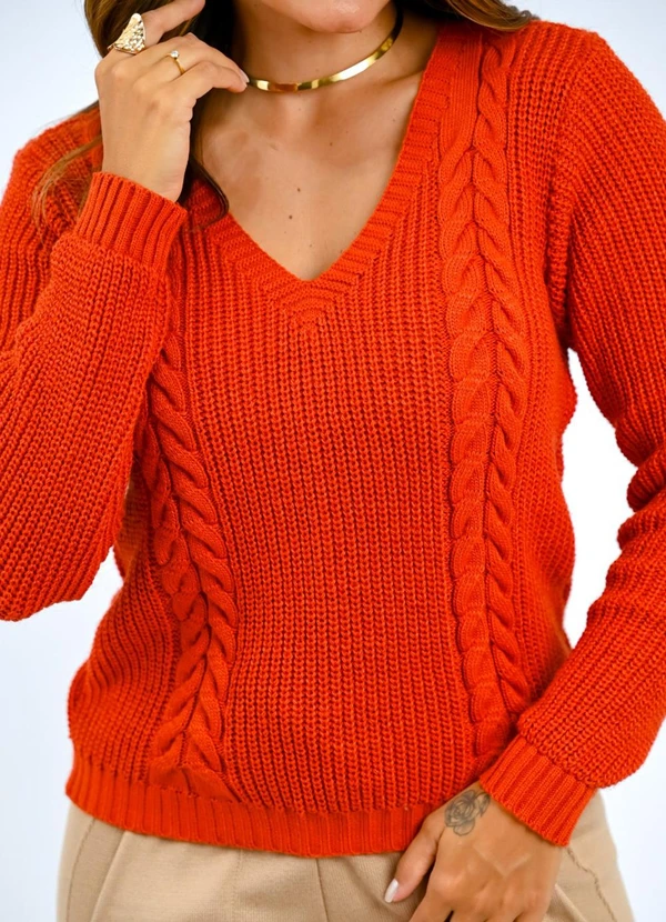 Doce Tom - Blusa Decote em V Trança Laranja 7
