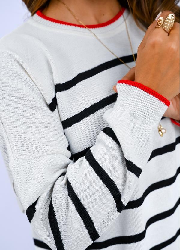 Doce Tom - Blusa Trico ListradaOff Preta e Vermelha 2