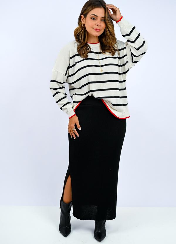 Doce Tom - Blusa Trico ListradaOff Preta e Vermelha 3