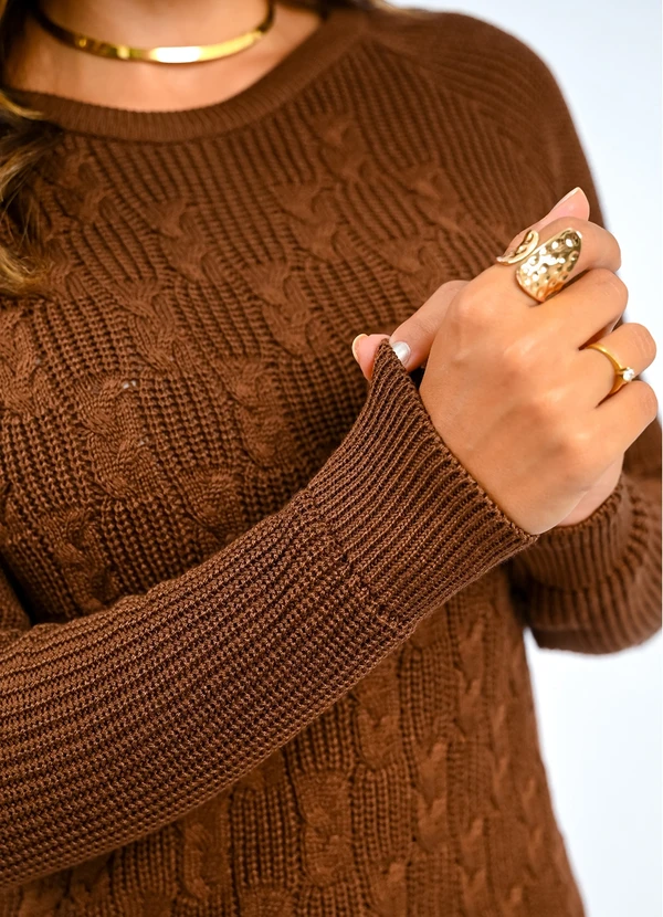 Doce Tom - Blusa Trico Trança Marrom 3