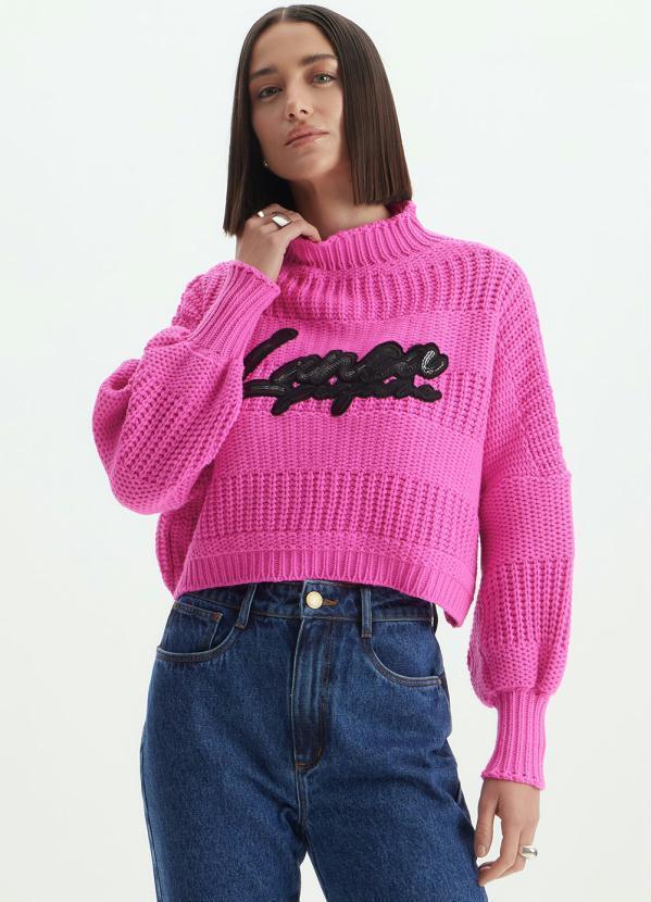Lança Perfume - Blusa Tricot Gola Alta com Bordado Rosa