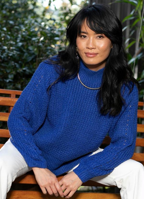 Hering - Blusão Amplo Gola Alta de Tricot Azul
